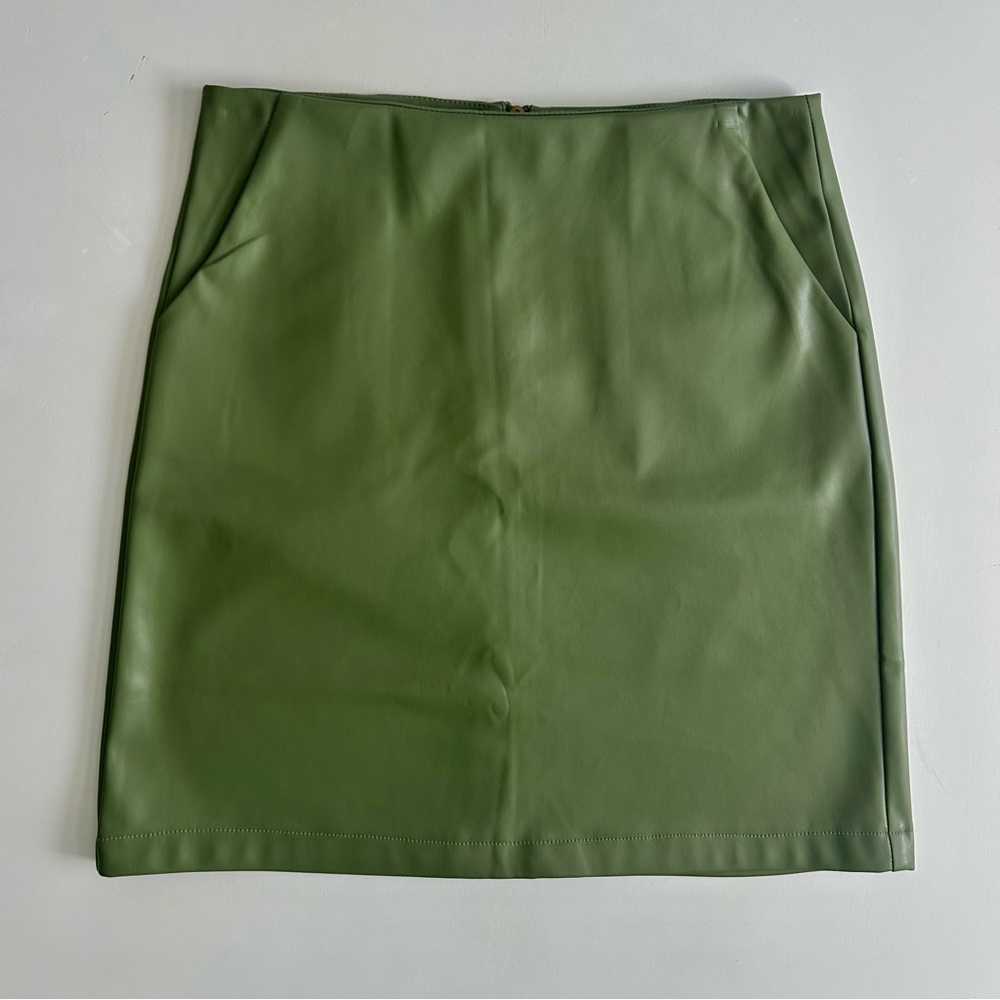 HAVE Forest Green Faux Leather Pencil Skirt Fall/Winter Workwear Trendy